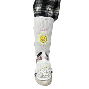 Youth and Adult Baseball Shin Leg Guards with Sunflower Embroidery Royal Blue PP Hard Shell Protective Gear